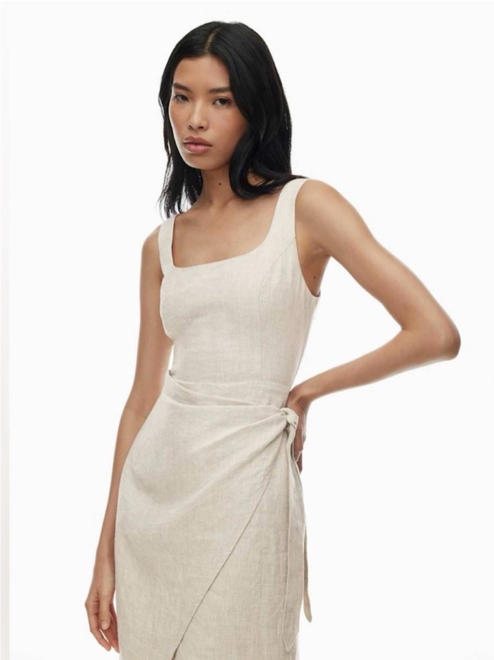 Wilfred linen-blend midi wrap dress “Saturn” natural beige cream, size 4, EUC - Picture 2 of 9